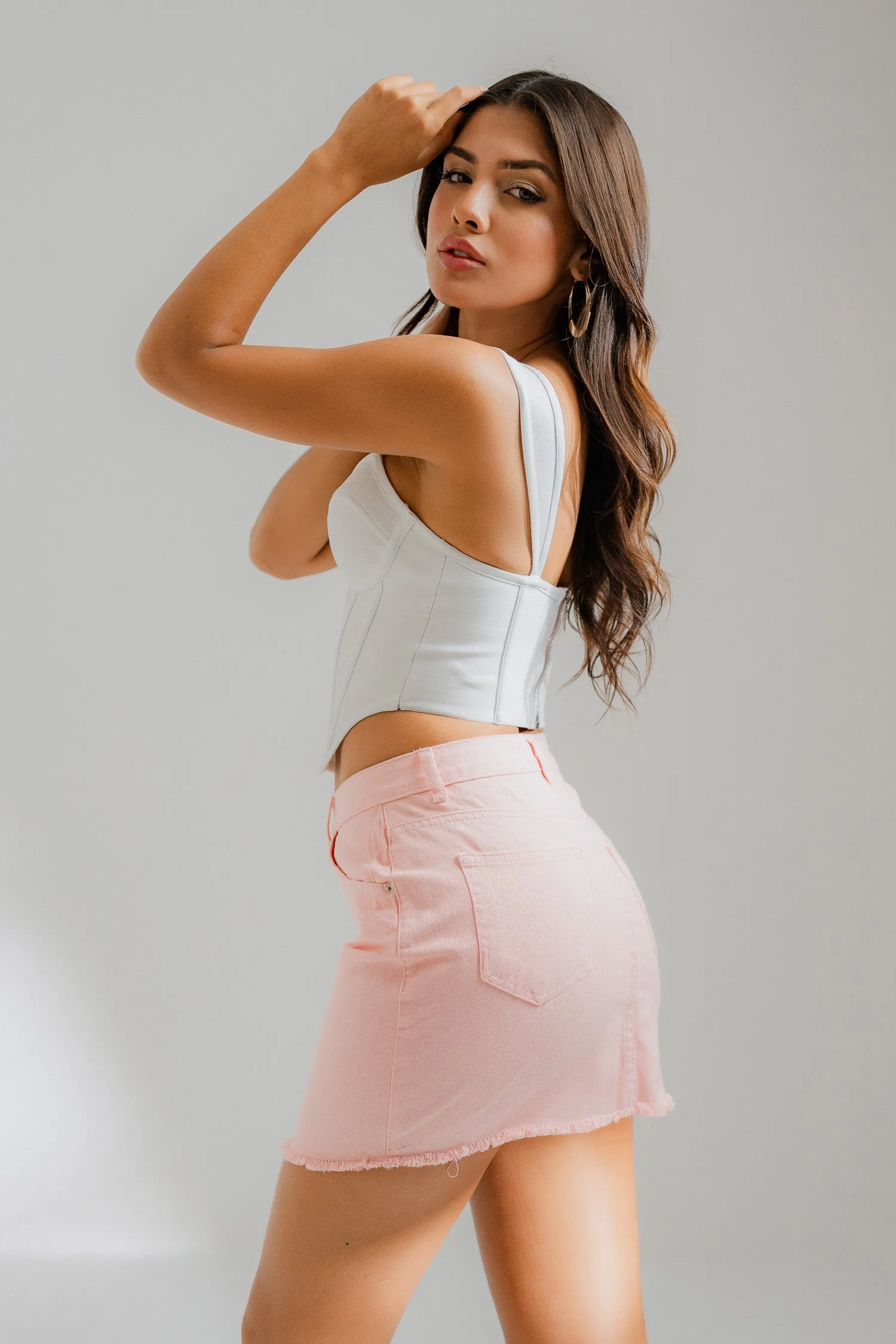 Pink Mini Slim Fit Denim Skirt