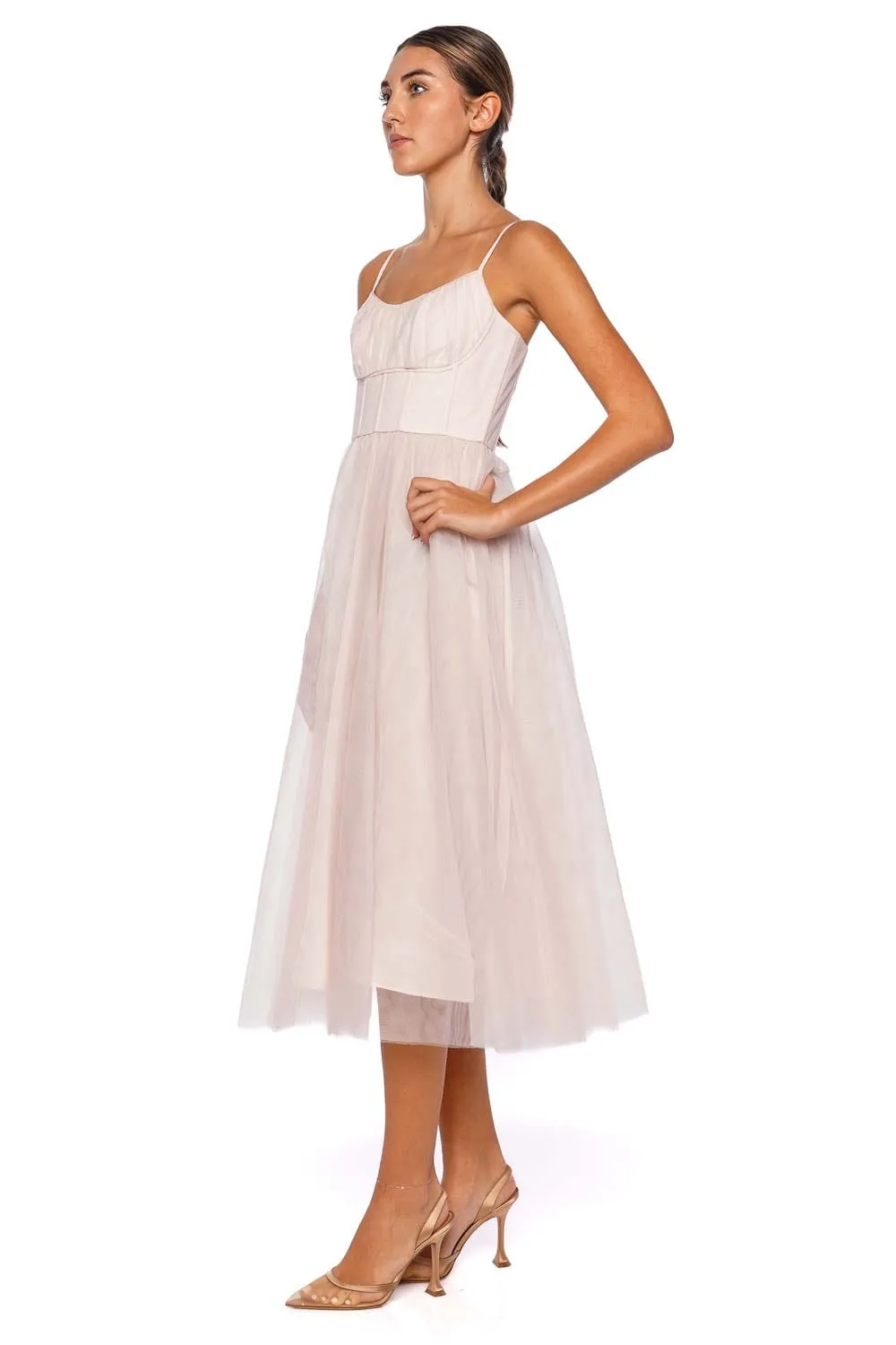 Pink Tulle Corset Midi Dress