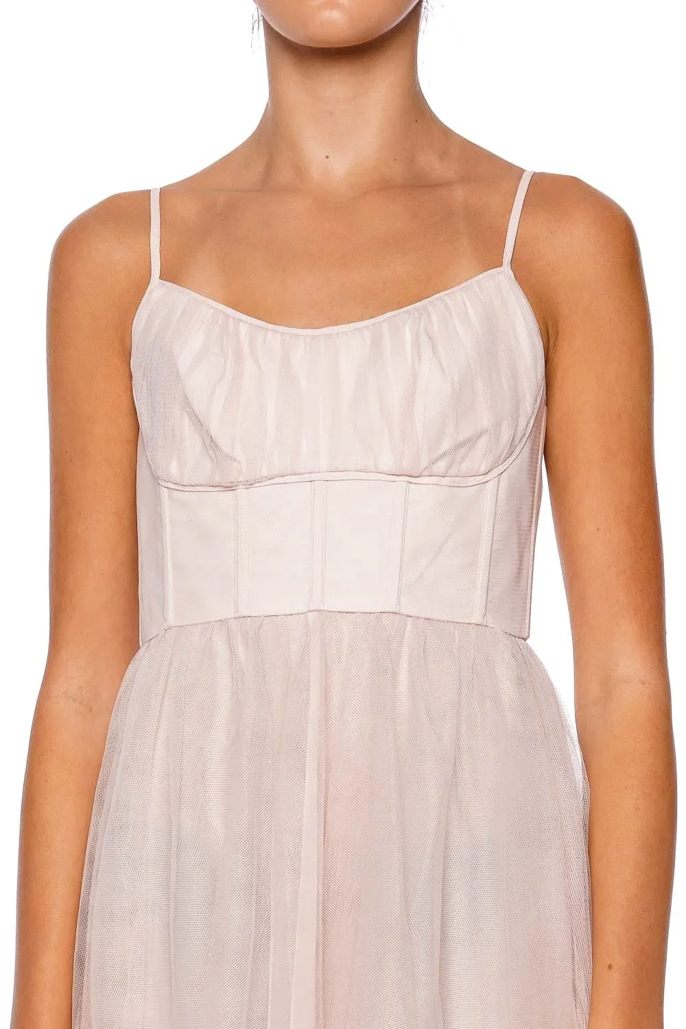 Pink Tulle Corset Midi Dress