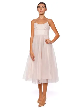 Pink Tulle Corset Midi Dress