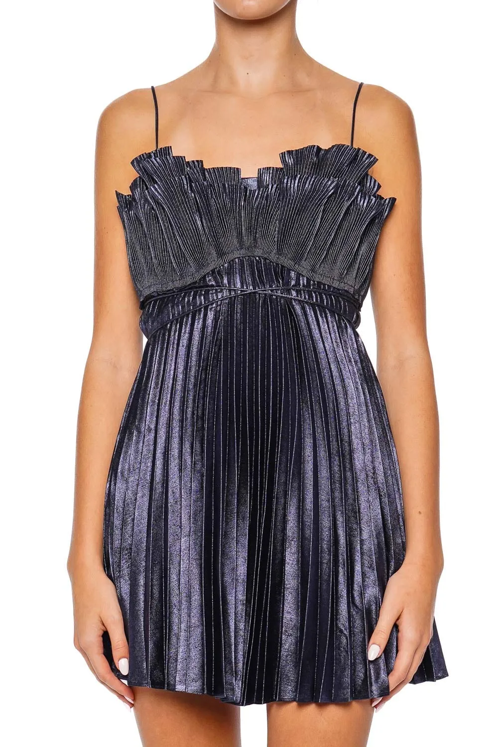 Pithill Navy Metallic Pleated Mini Dress