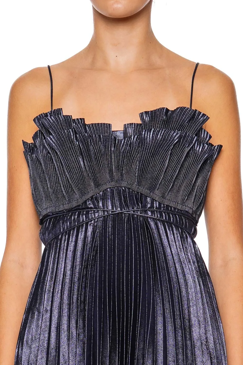 Pithill Navy Metallic Pleated Mini Dress