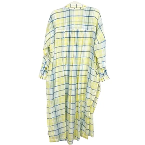 Plaid Pastel Boho Long Shirt Dress Kimono Oversized FP BY MY SIDE like new light
