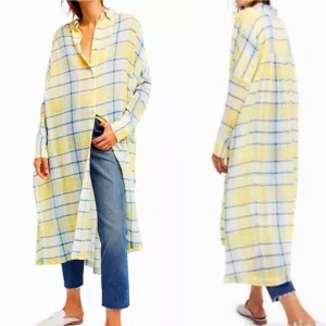 Plaid Pastel Boho Long Shirt Dress Kimono Oversized FP BY MY SIDE like new light