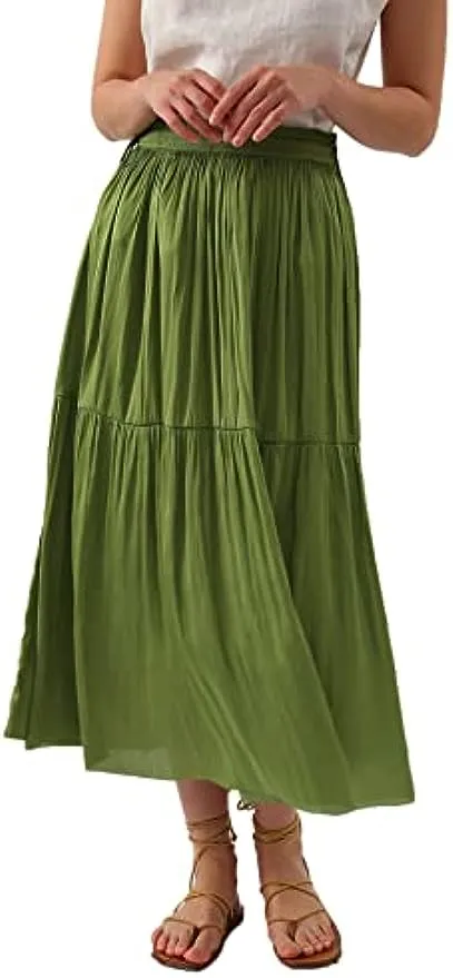 Pleated A Line High Waist Midi Skirt