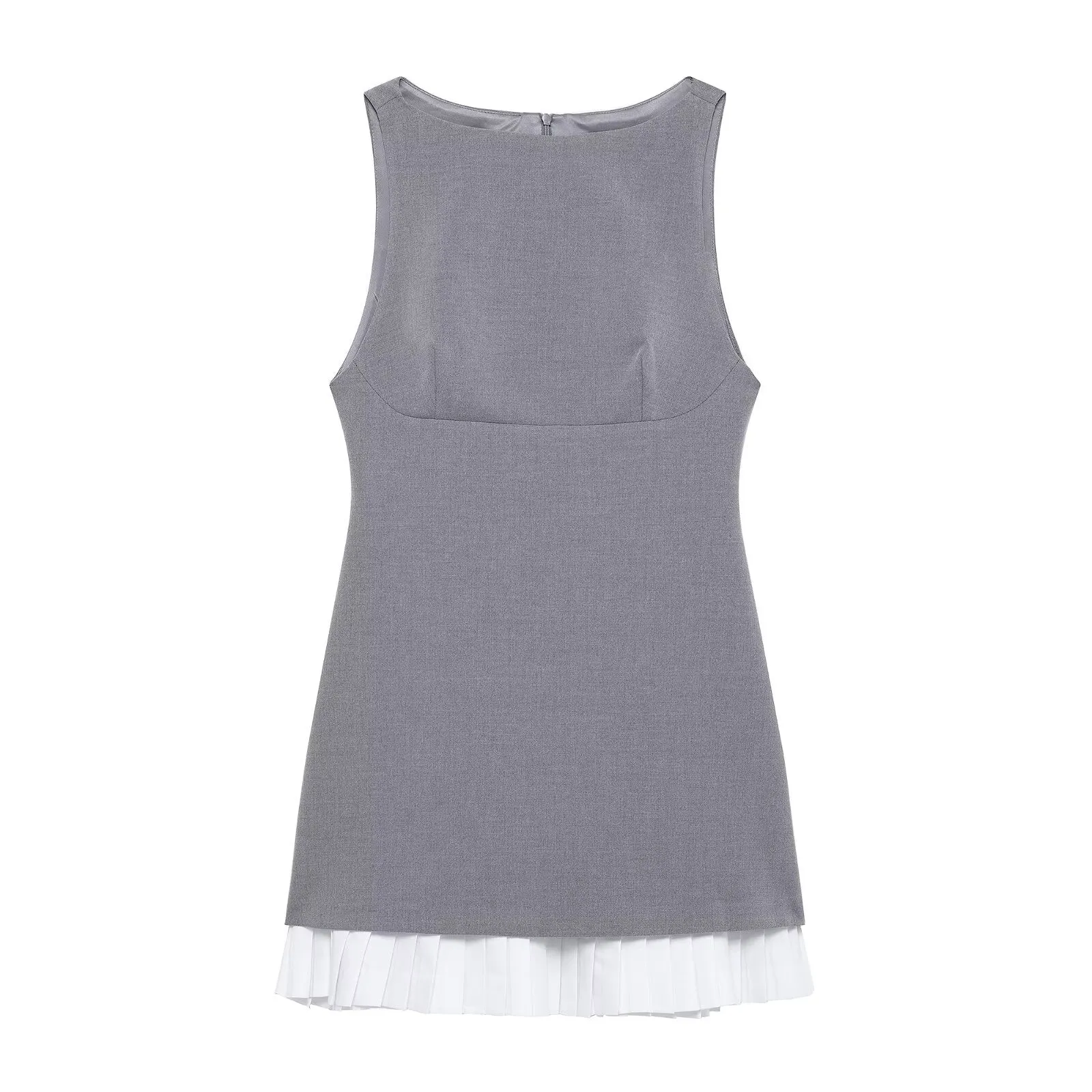 Pleated Hem Boatneck Mini Dress