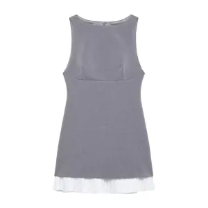Pleated Hem Boatneck Mini Dress