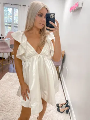 Pleated Ruffle Mini Dress- Cream
