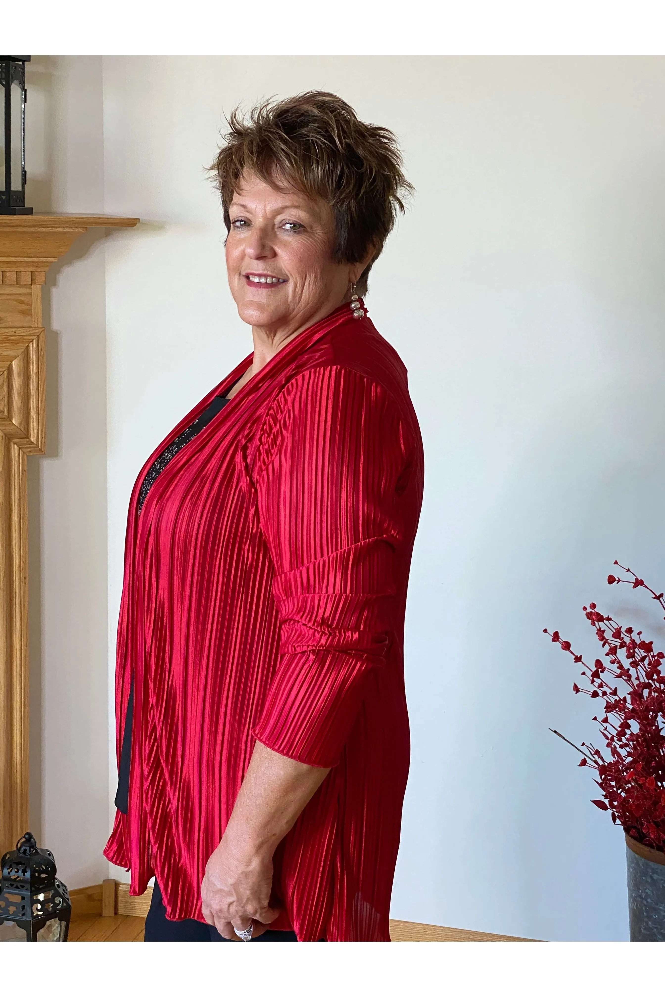 Pleated Solid Color Cardigan