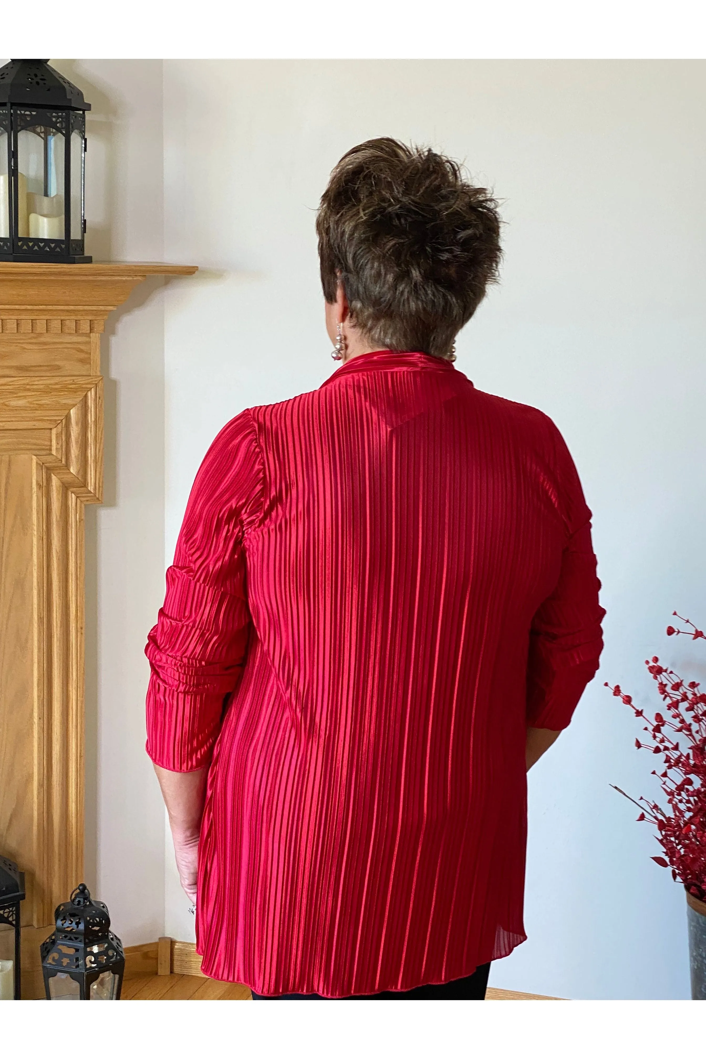 Pleated Solid Color Cardigan