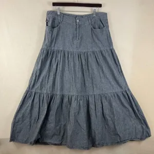 Polo RL Maxi Tiered Skirt 12 Denim Chambray 100%Cotton Peasant Cottagecore