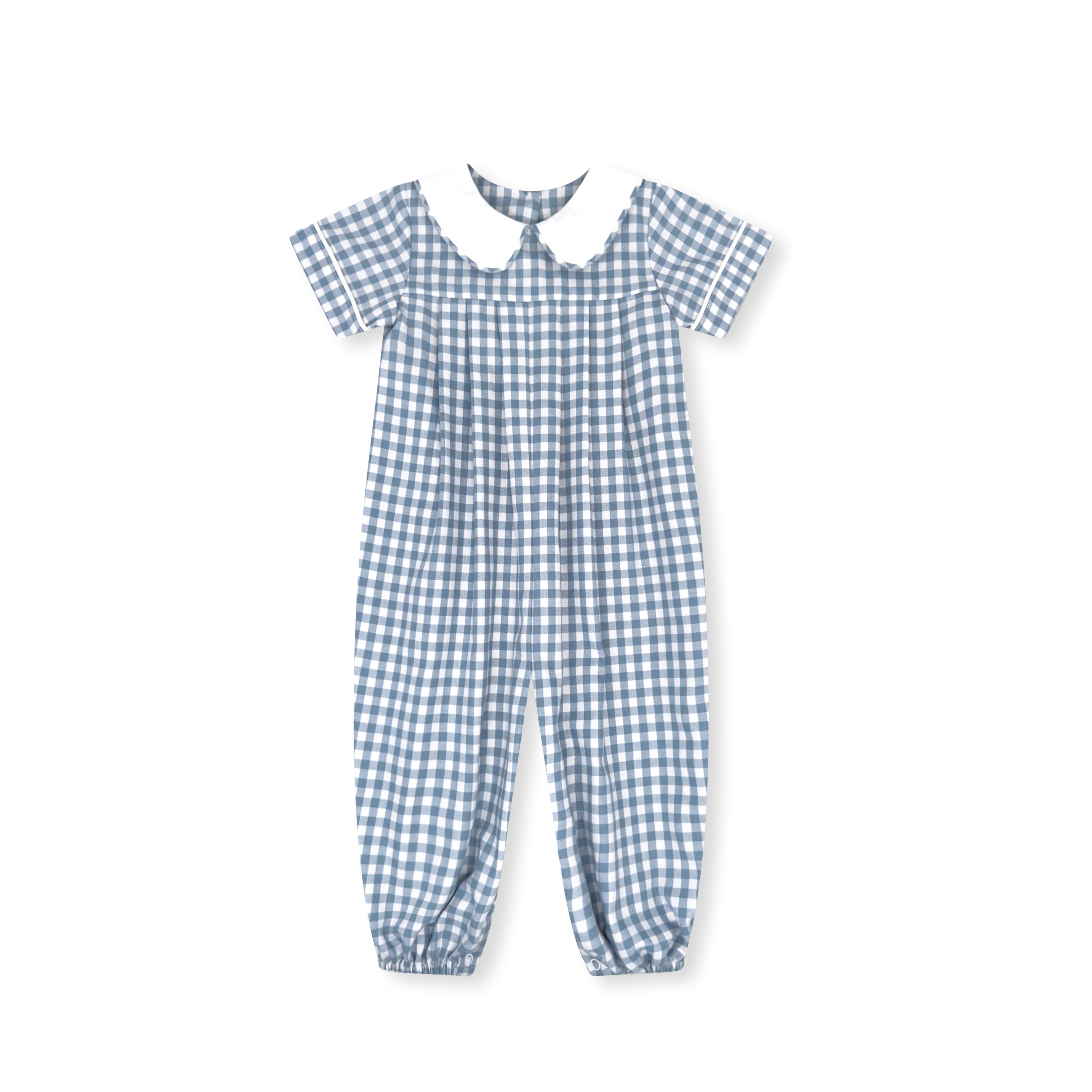Precious Pleated Romper - Stone Blue Check