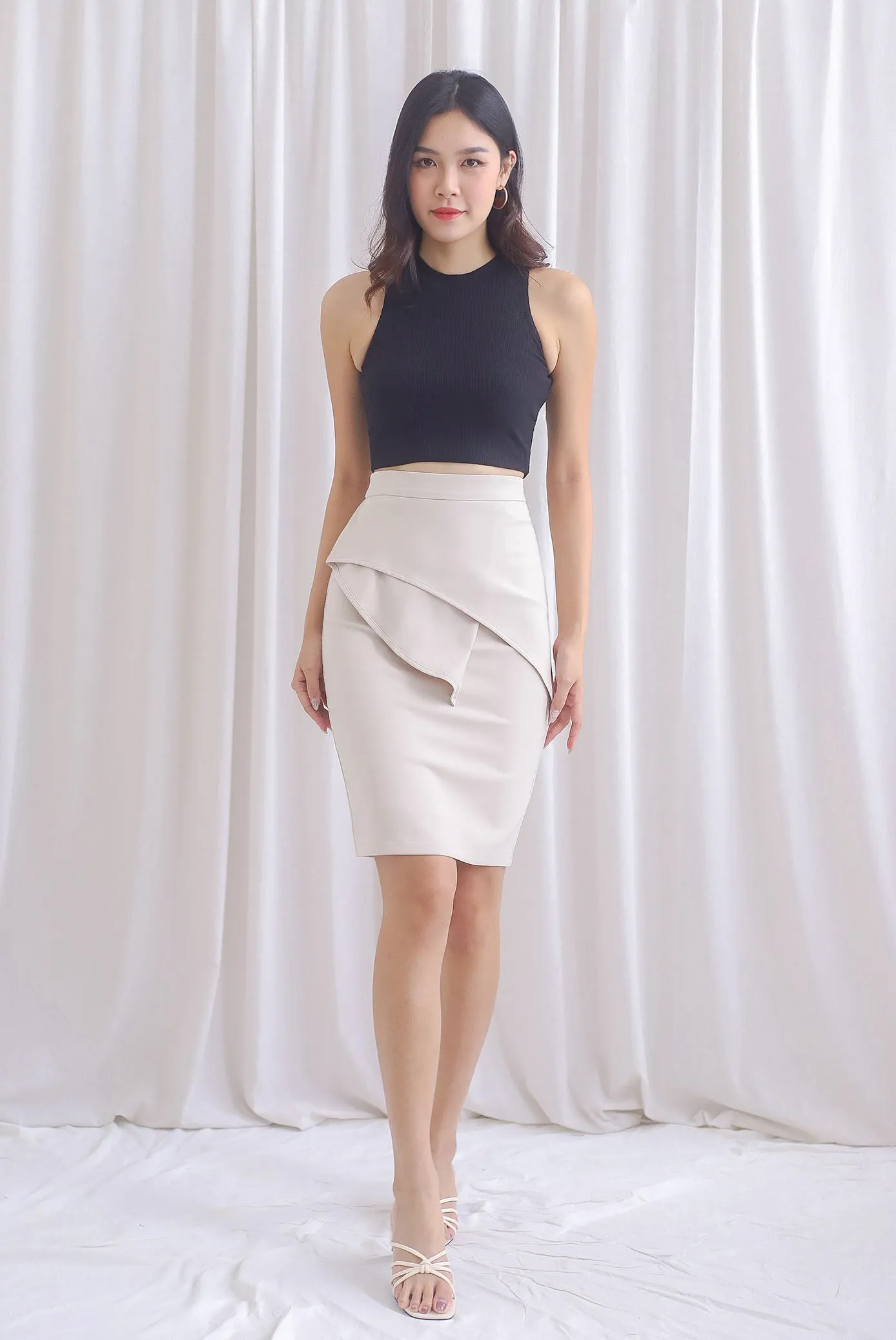 *Premium* TDC Dimity Peplum Pencil Skirt II In Wheat