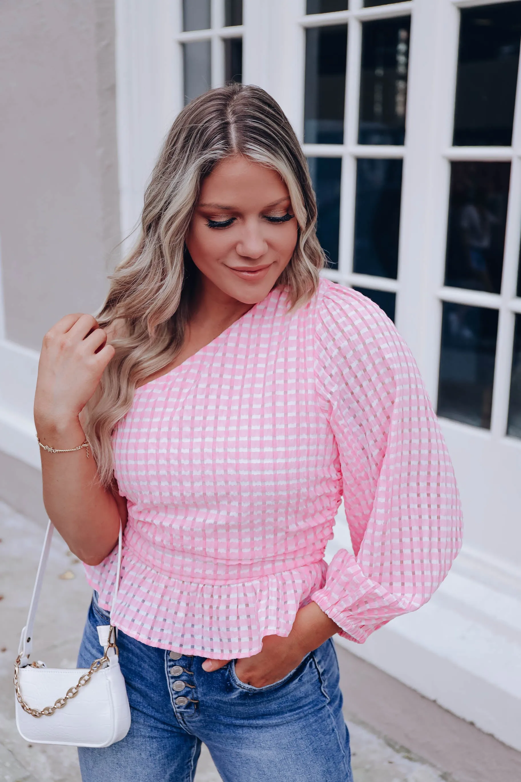 Preppy One Shoulder Peplum Crop Top