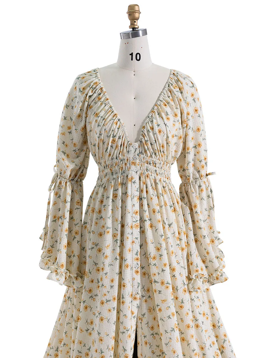 Printed Chiffon Maxi Dress Boho Beach Maternity Gown Fancy Photography Props YEWEN YD211202