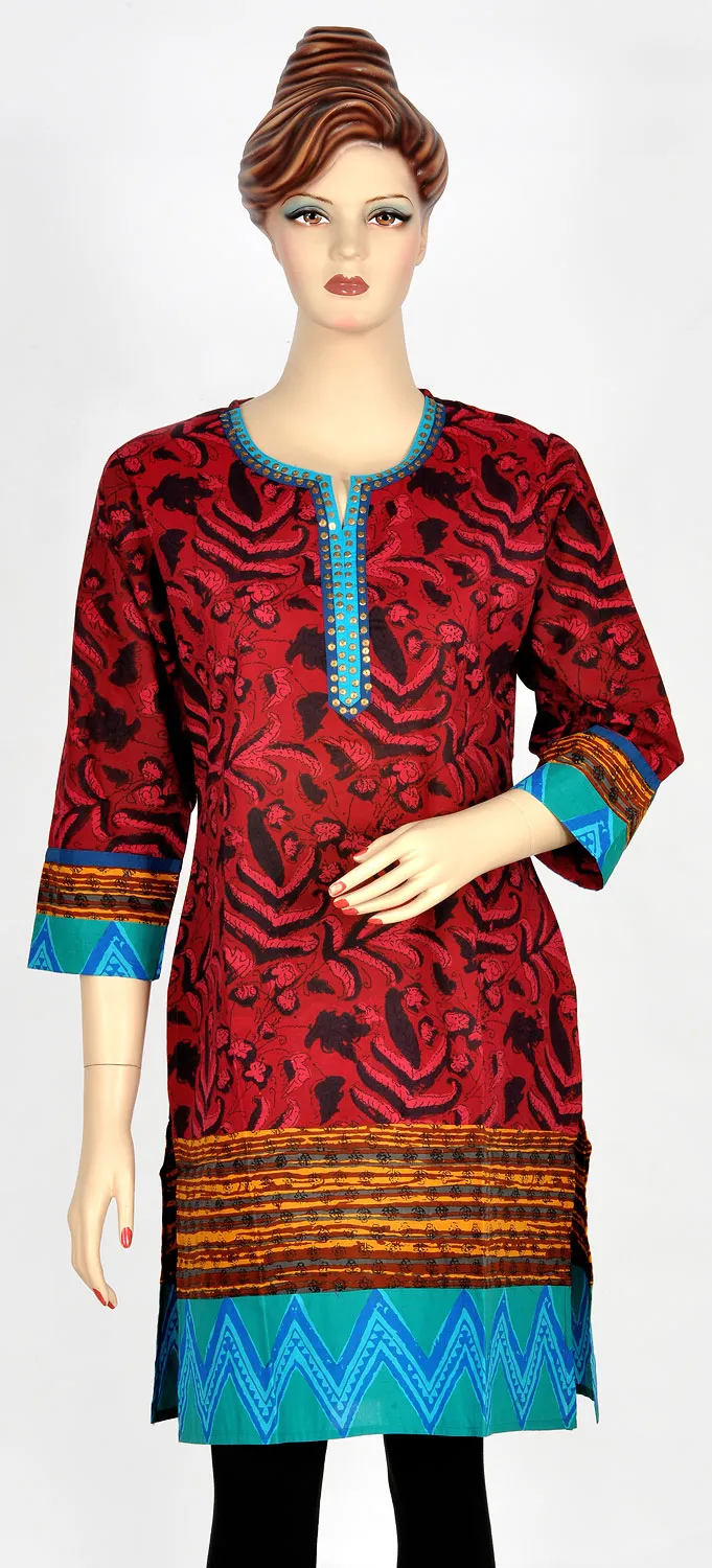 Printed Cotton Maroon Kurti