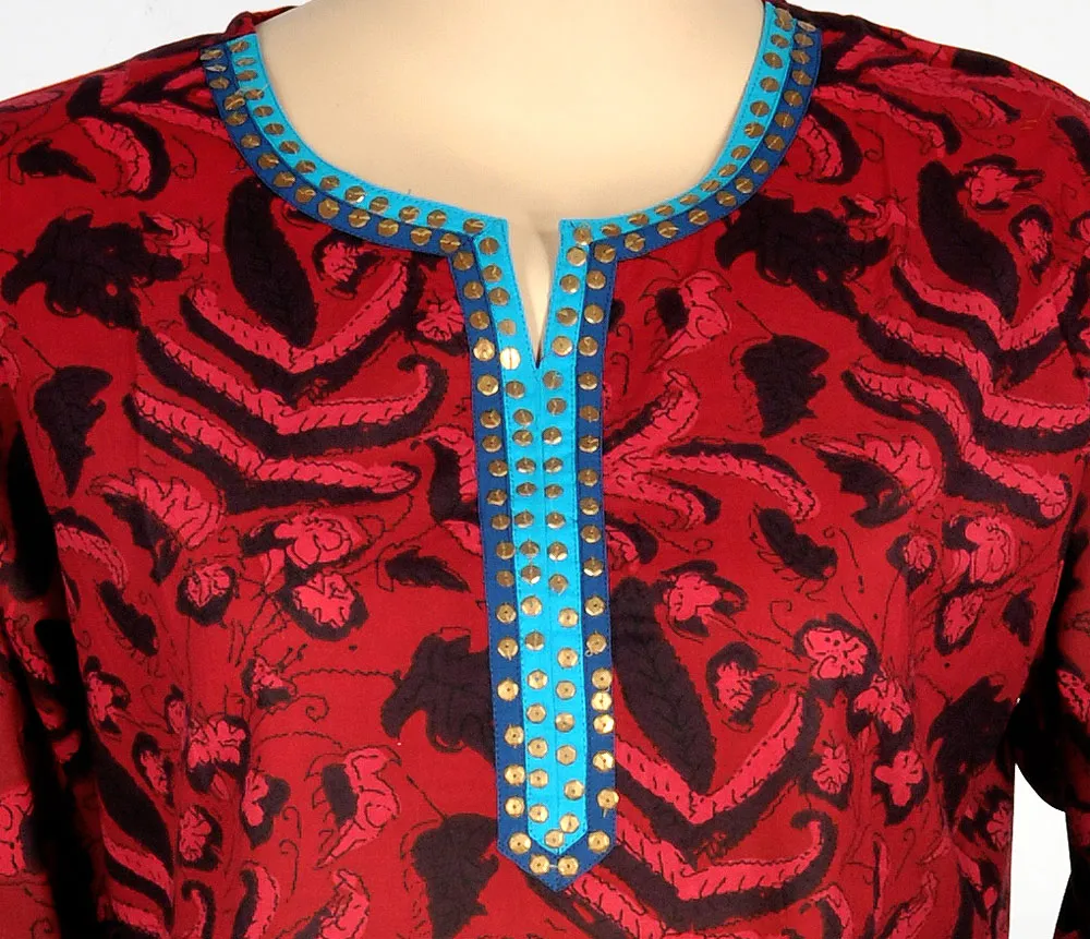 Printed Cotton Maroon Kurti