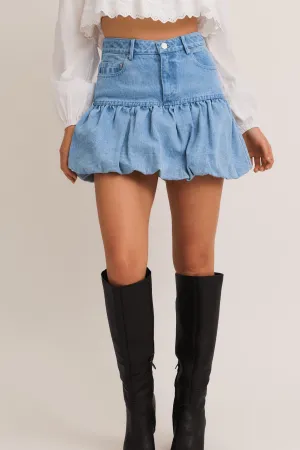 Puff Hem denim Mini Skirt