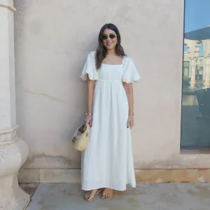 PUFF SLEEVE MIDI DRESS - BUTTERMILK