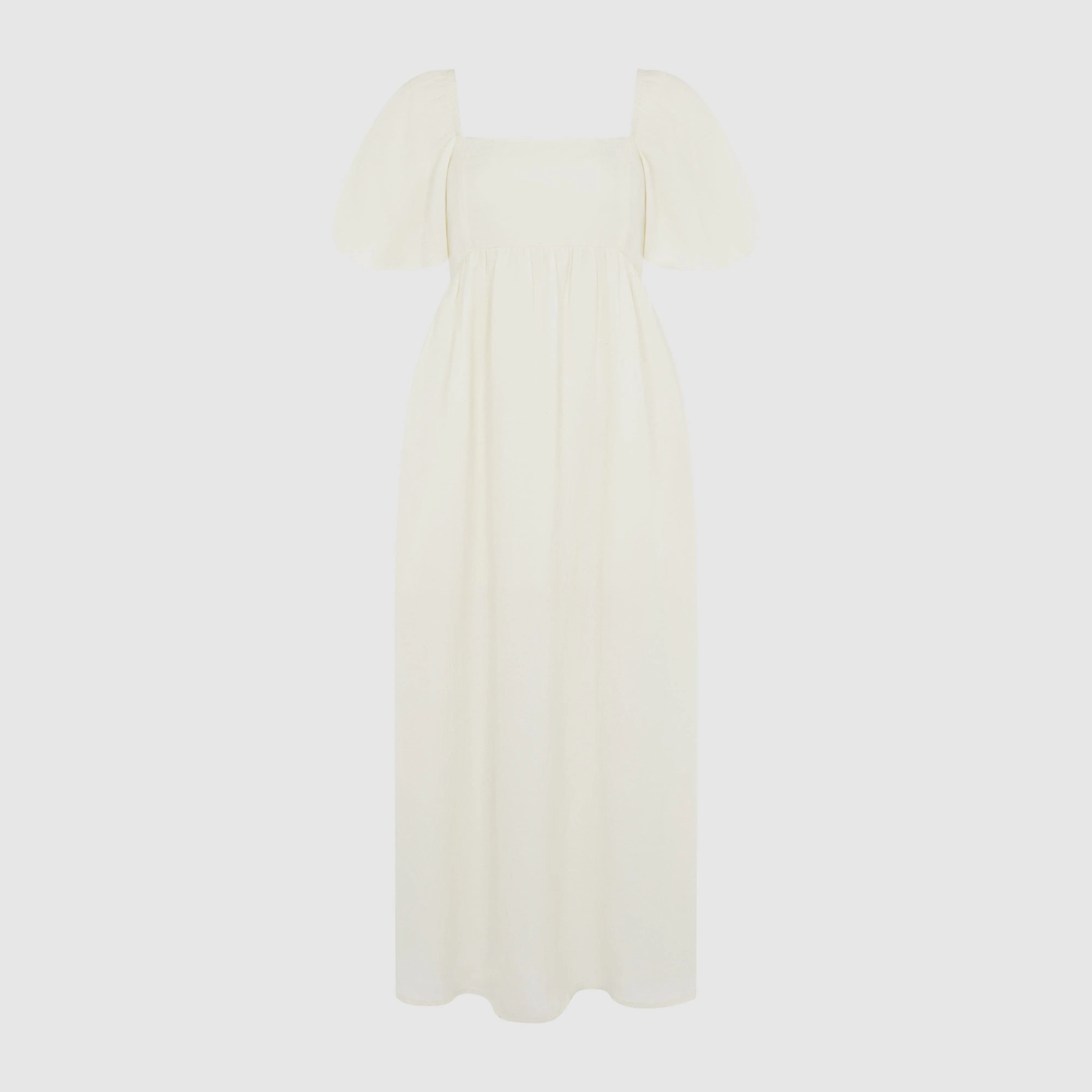 PUFF SLEEVE MIDI DRESS - BUTTERMILK