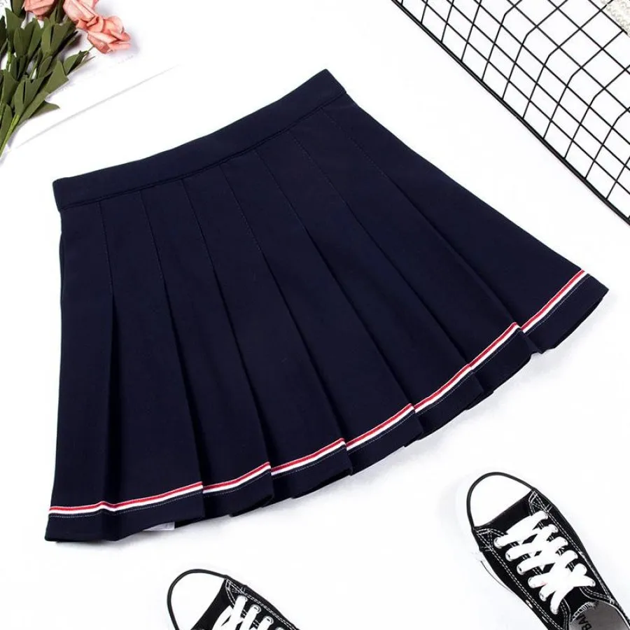 Pure Color Uniform A-line Hight Waist Pleated Skirt