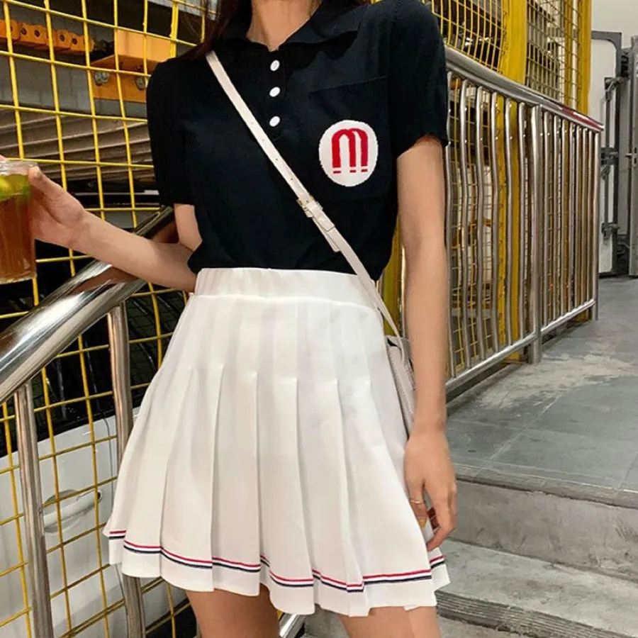 Pure Color Uniform A-line Hight Waist Pleated Skirt