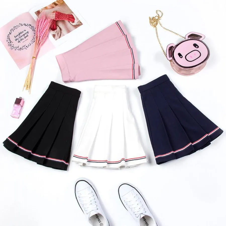 Pure Color Uniform A-line Hight Waist Pleated Skirt