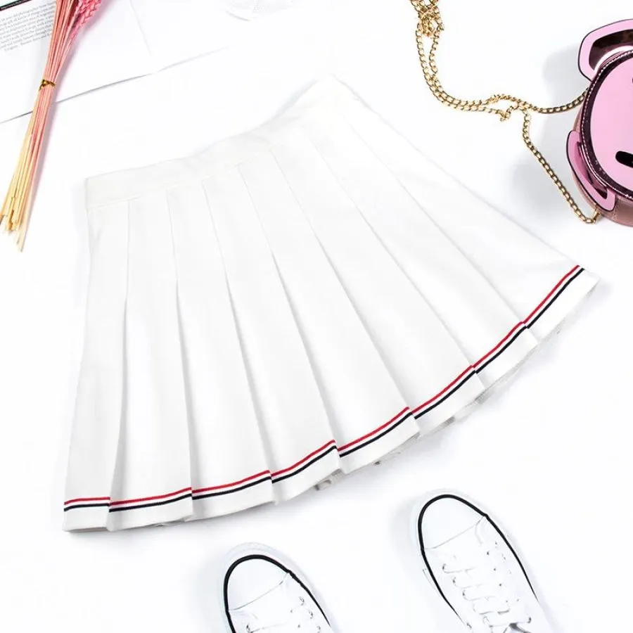 Pure Color Uniform A-line Hight Waist Pleated Skirt