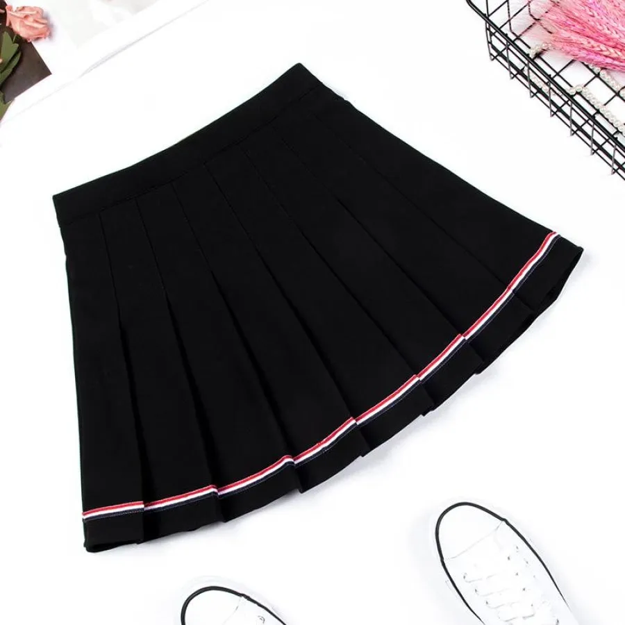 Pure Color Uniform A-line Hight Waist Pleated Skirt