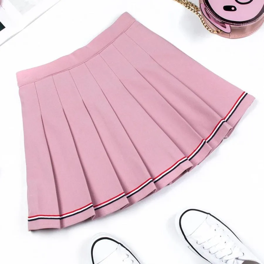 Pure Color Uniform A-line Hight Waist Pleated Skirt