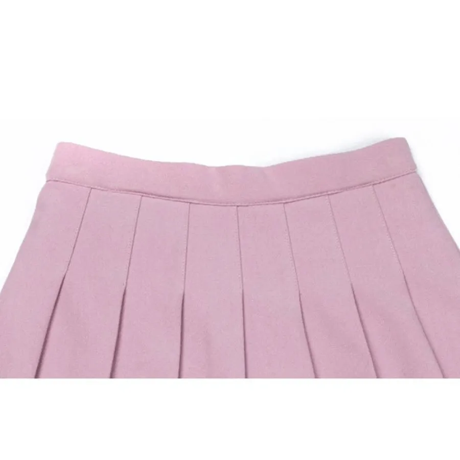 Pure Color Uniform A-line Hight Waist Pleated Skirt
