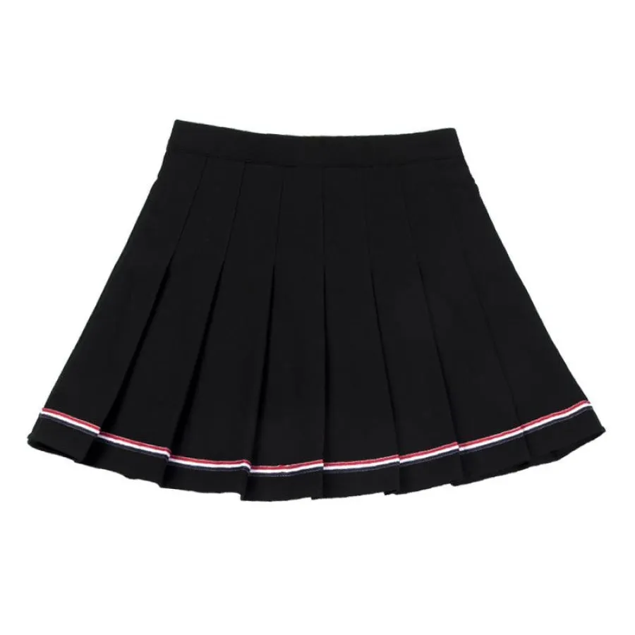 Pure Color Uniform A-line Hight Waist Pleated Skirt