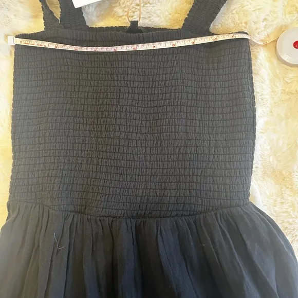 Quince Black Smocked Tiered Maxi Sundress - 100% Organic Cotton Gauze