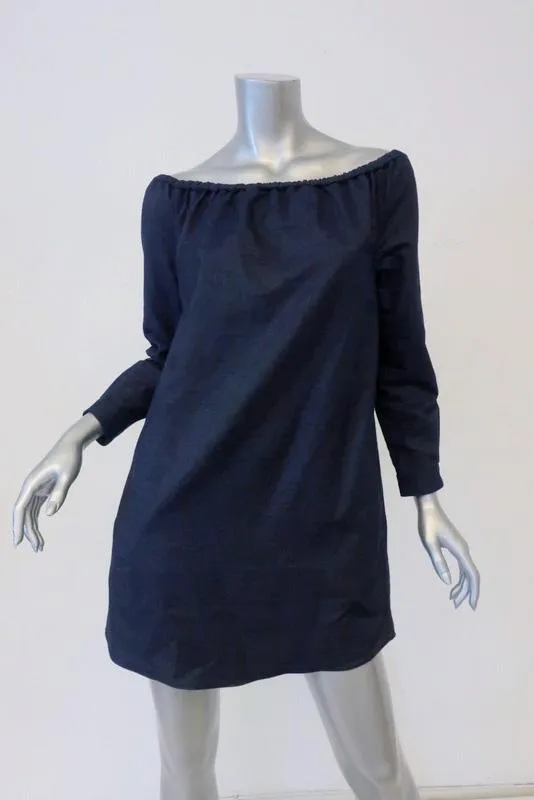 Rag & Bone/JEAN Off the Shoulder Denim Dress Indigo Size Small Long Sleeve Mini