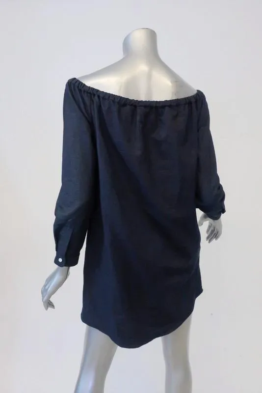 Rag & Bone/JEAN Off the Shoulder Denim Dress Indigo Size Small Long Sleeve Mini