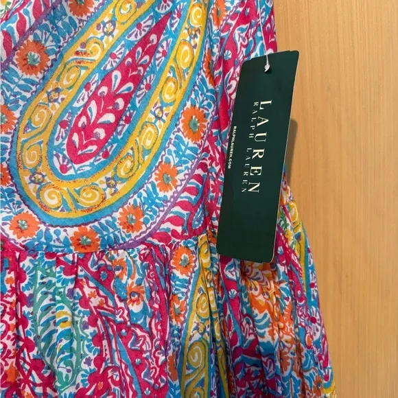 Ralph Lauren Maxi Peasant Skirt Multi Color 100% Cotton NWT Women’s Size Small