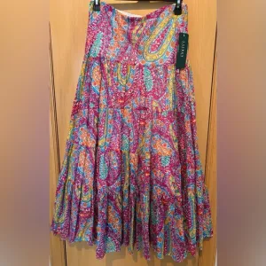 Ralph Lauren Maxi Peasant Skirt Multi Color 100% Cotton NWT Women’s Size Small