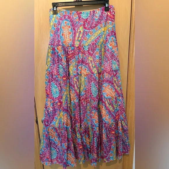 Ralph Lauren Maxi Peasant Skirt Multi Color 100% Cotton NWT Women’s Size Small
