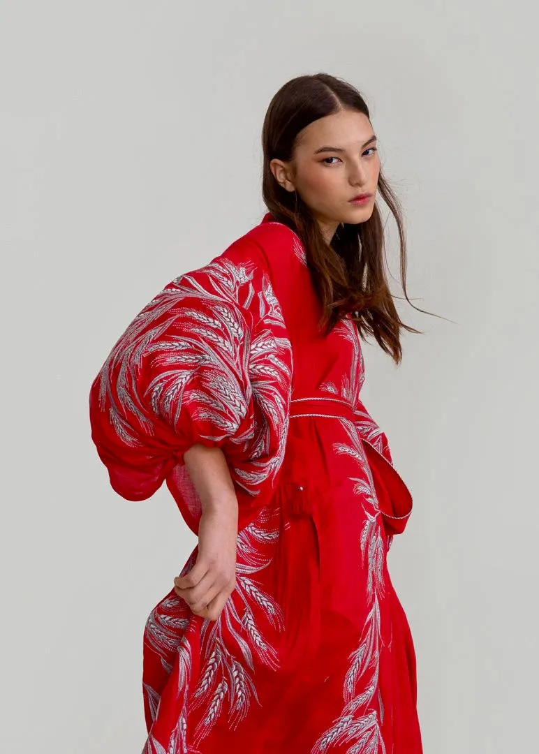 Red dress with gold embroidery