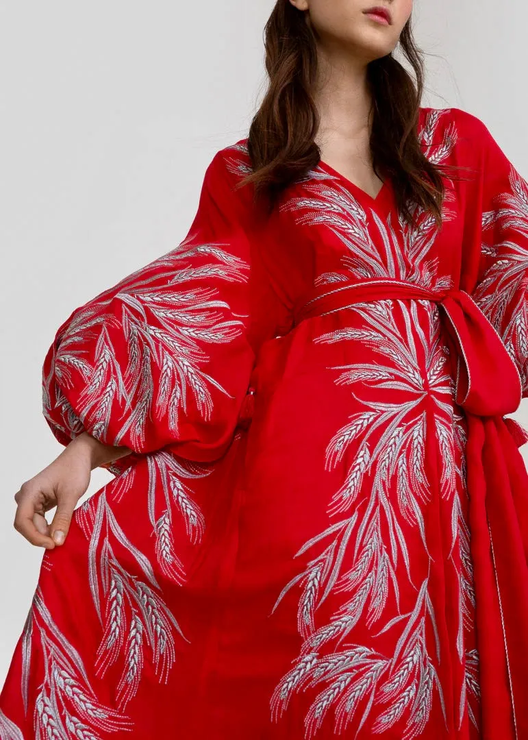 Red dress with gold embroidery