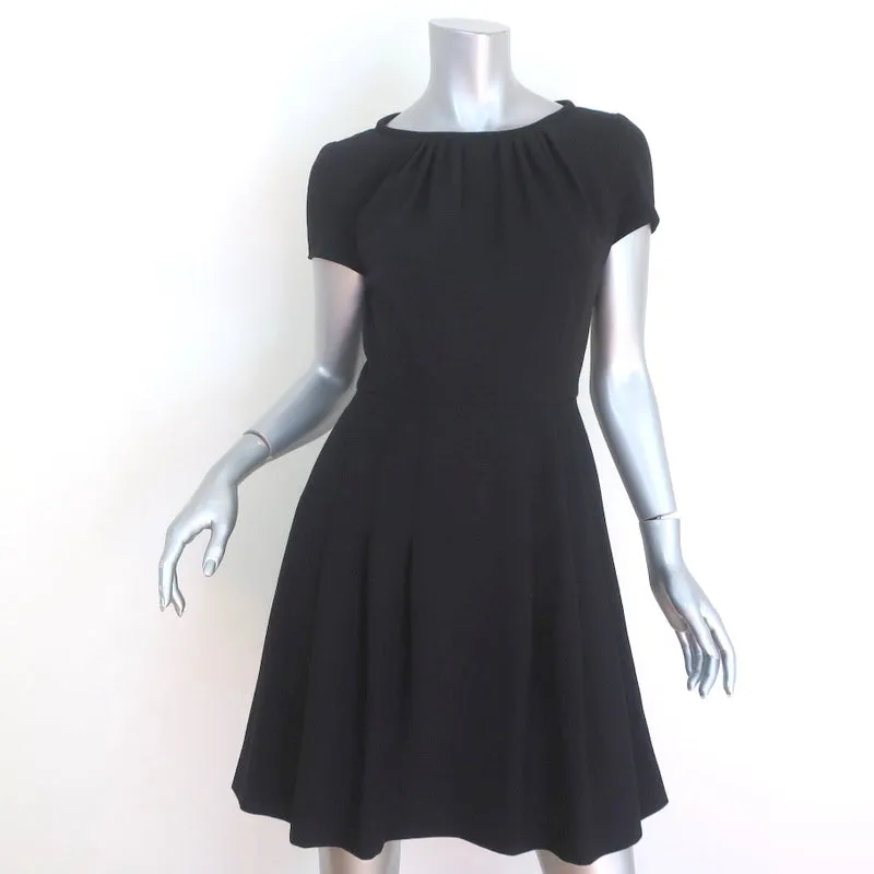 RED Valentino Dress Black Pleated Stretch Wool Crepe Size 42 Short Sleeve Mini