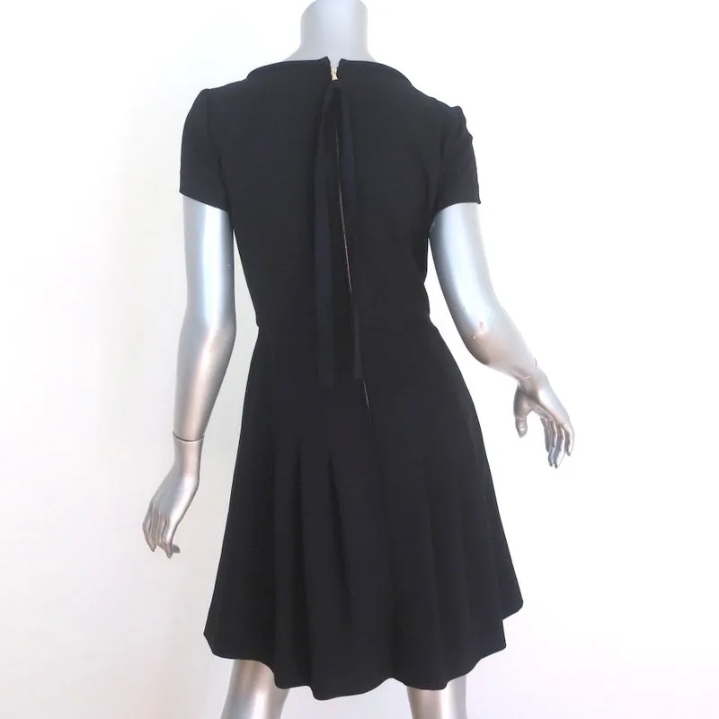 RED Valentino Dress Black Pleated Stretch Wool Crepe Size 42 Short Sleeve Mini
