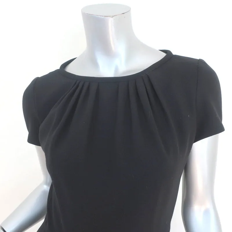 RED Valentino Dress Black Pleated Stretch Wool Crepe Size 42 Short Sleeve Mini