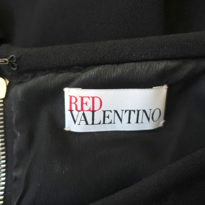 RED Valentino Dress Black Pleated Stretch Wool Crepe Size 42 Short Sleeve Mini