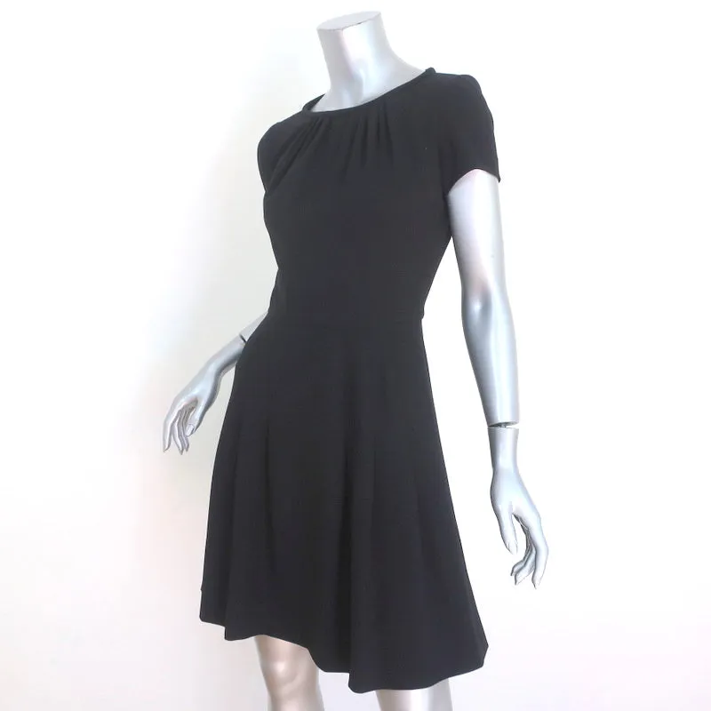 RED Valentino Dress Black Pleated Stretch Wool Crepe Size 42 Short Sleeve Mini