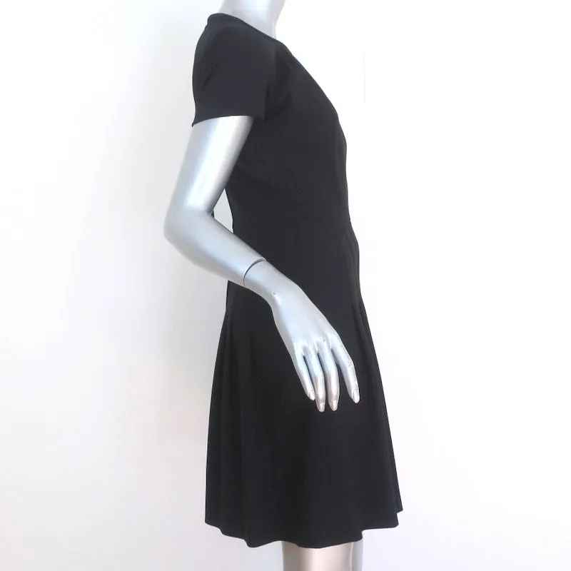 RED Valentino Dress Black Pleated Stretch Wool Crepe Size 42 Short Sleeve Mini