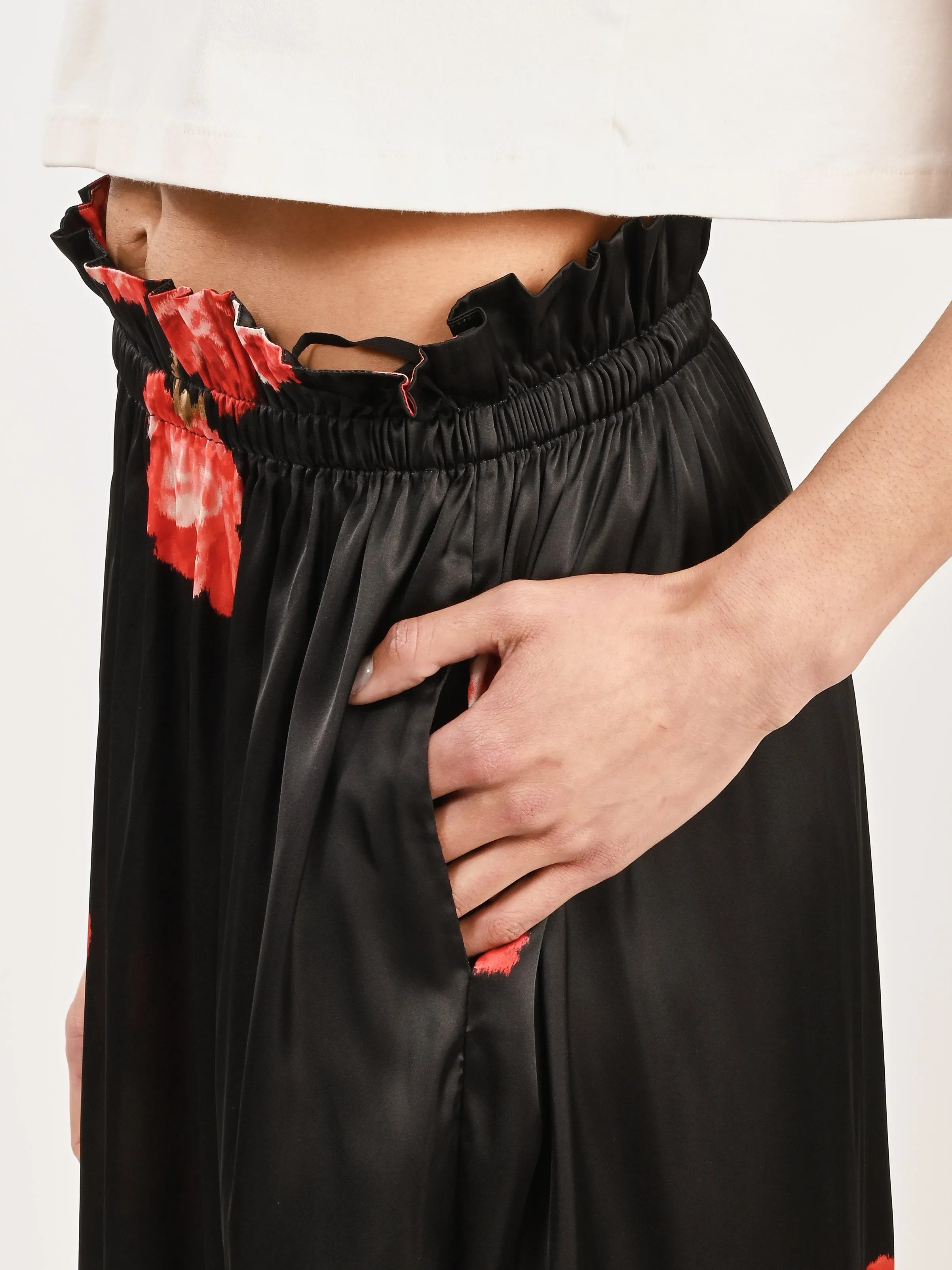 Red/Black Elasticated Gathered Ruffle Waist Tulip Skirt
