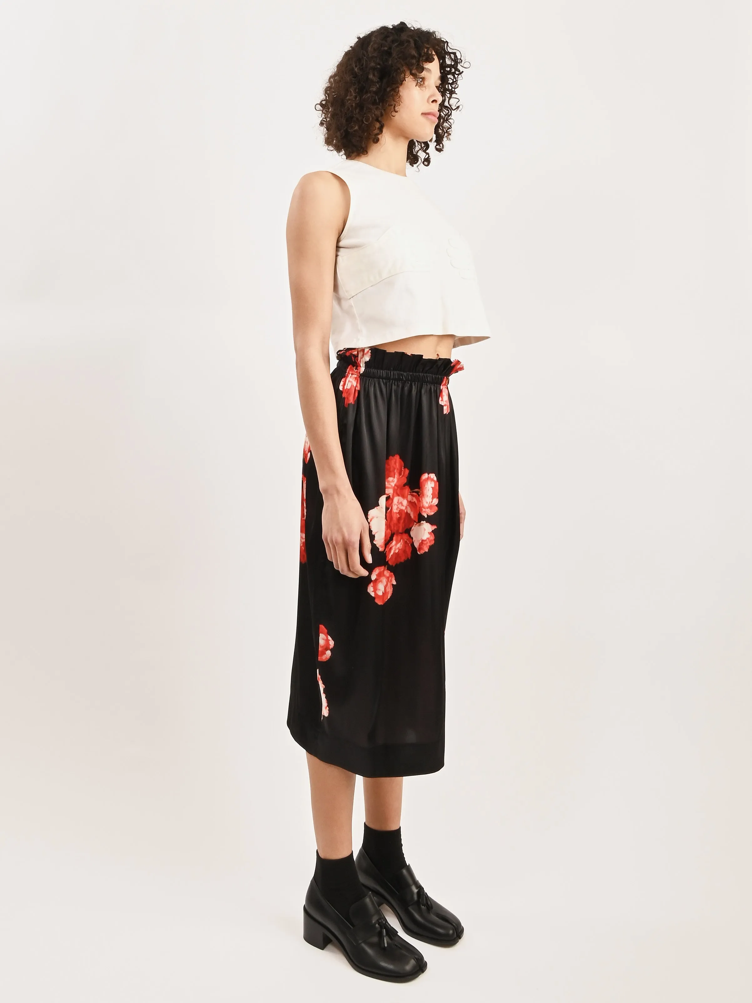 Red/Black Elasticated Gathered Ruffle Waist Tulip Skirt