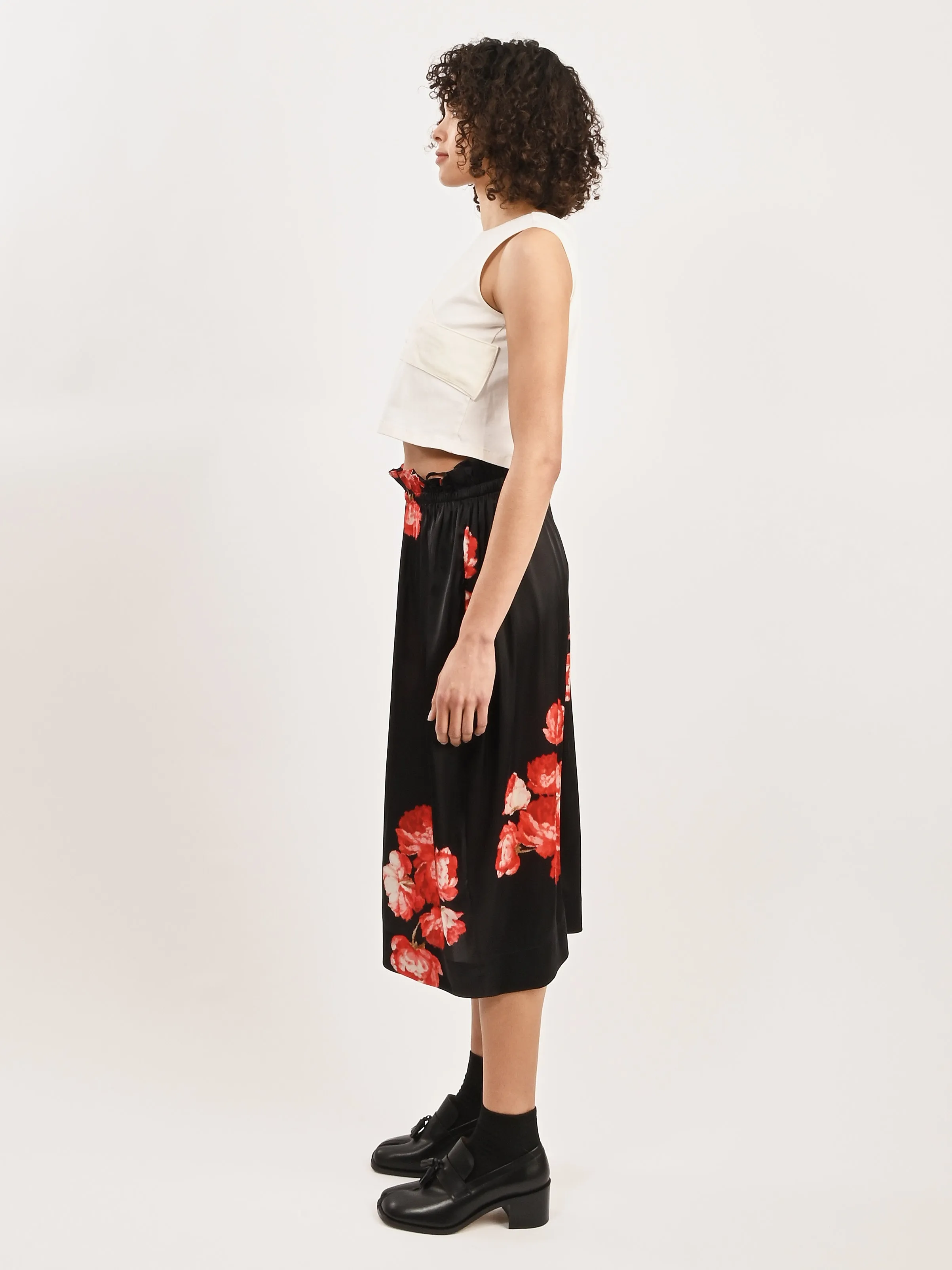 Red/Black Elasticated Gathered Ruffle Waist Tulip Skirt