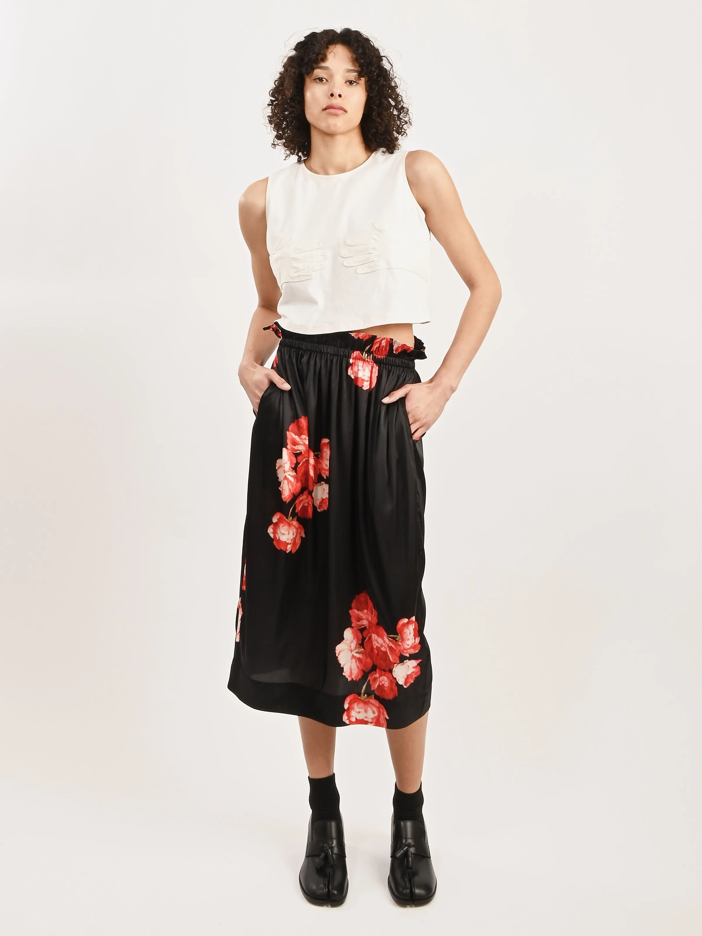 Red/Black Elasticated Gathered Ruffle Waist Tulip Skirt